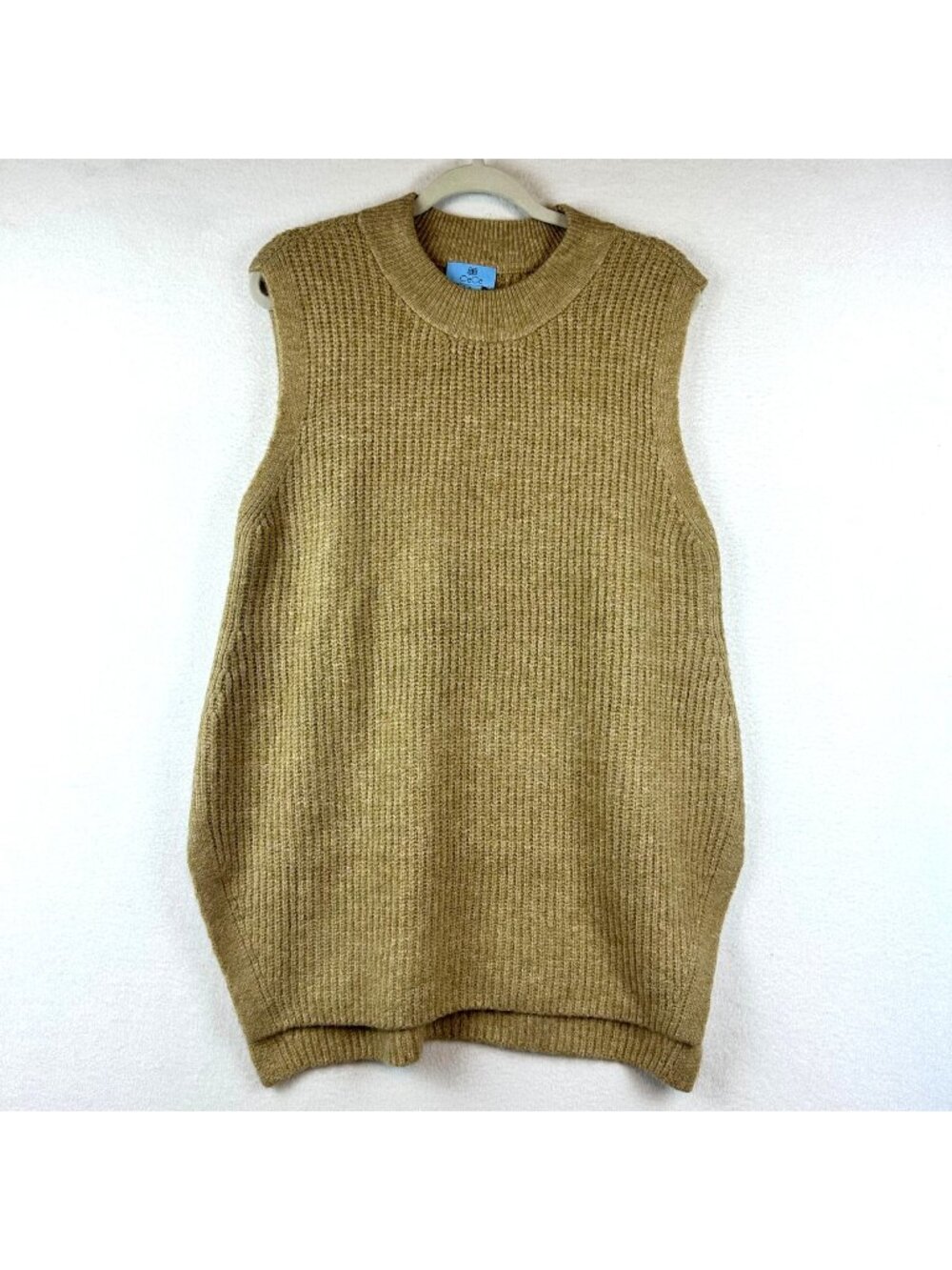 CeCe Tan Chunky Knit Sweater Vest Size Small Slouchy Pullover Boho Lagenlook